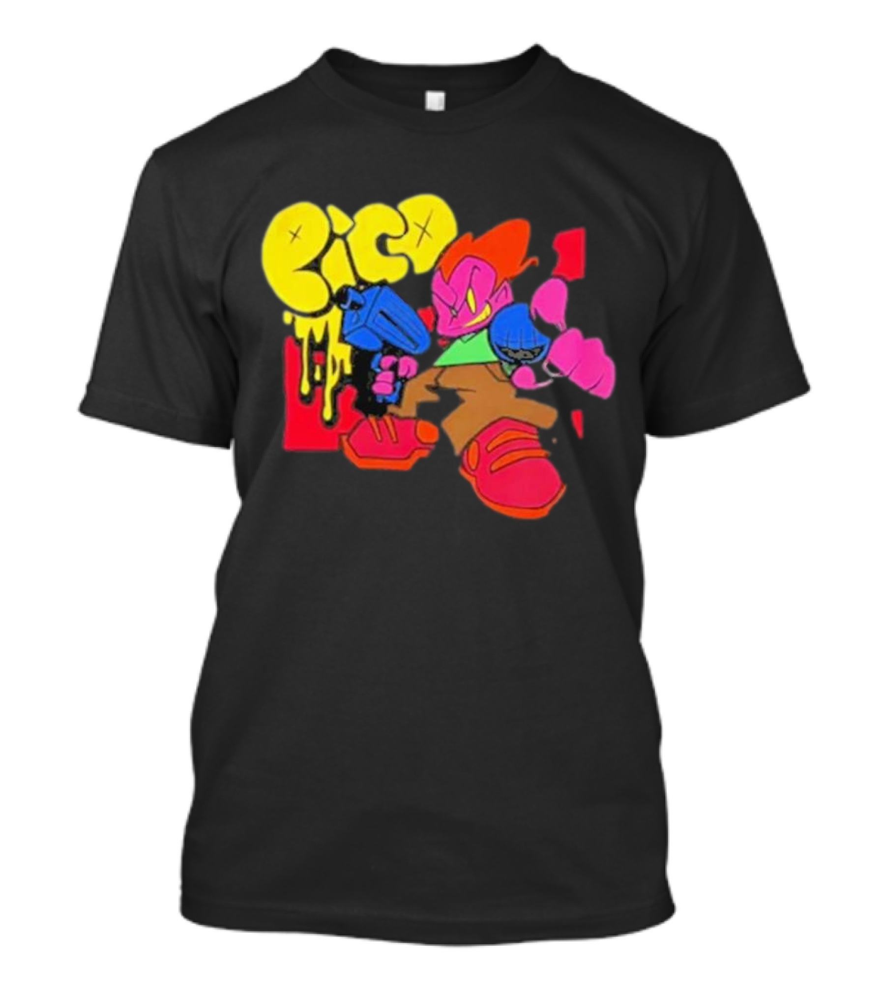 Friday Night Funkin Pico Colorful Cartoon Character Holding Gun T-Shirt