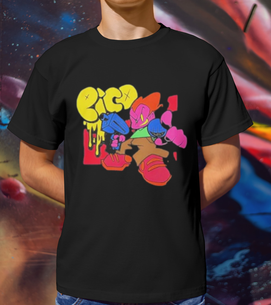 Friday Night Funkin Pico Colorful Cartoon Character Holding Gun T-Shirt