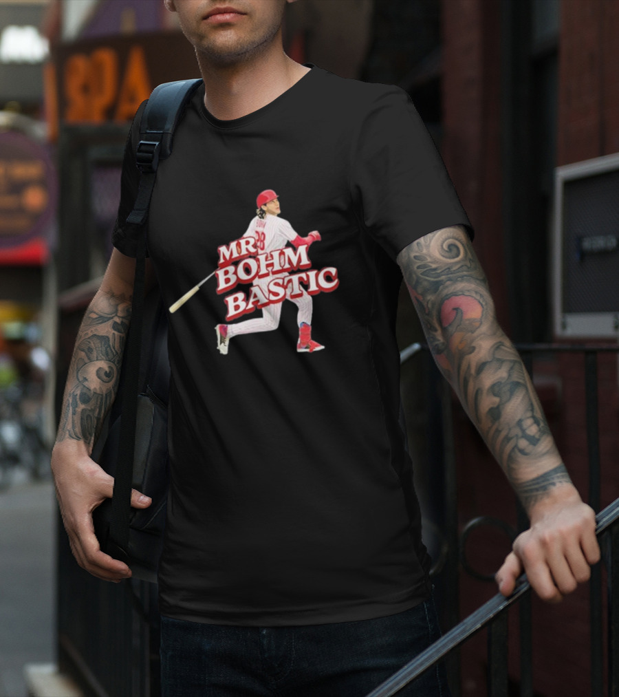 Garrett Stubbs Wearing Mr. Bohm-Bastic Baseball Player T-Shirt