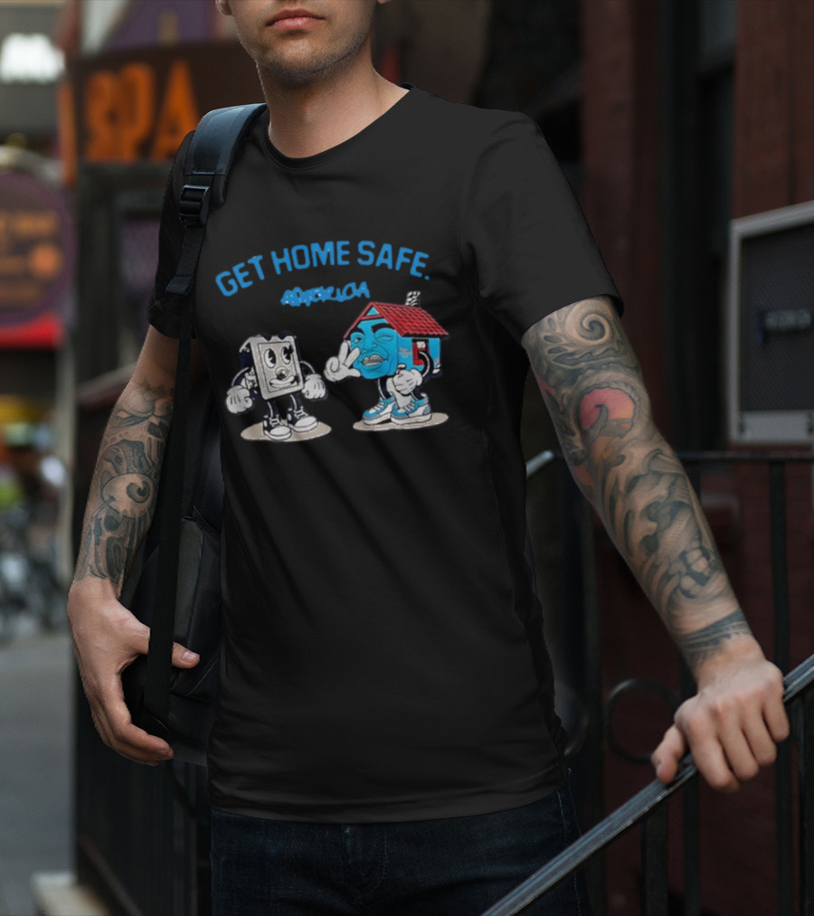 Get Home Safe America Hollyhood Baybay Cartoon House And Block Characters T-Shirt