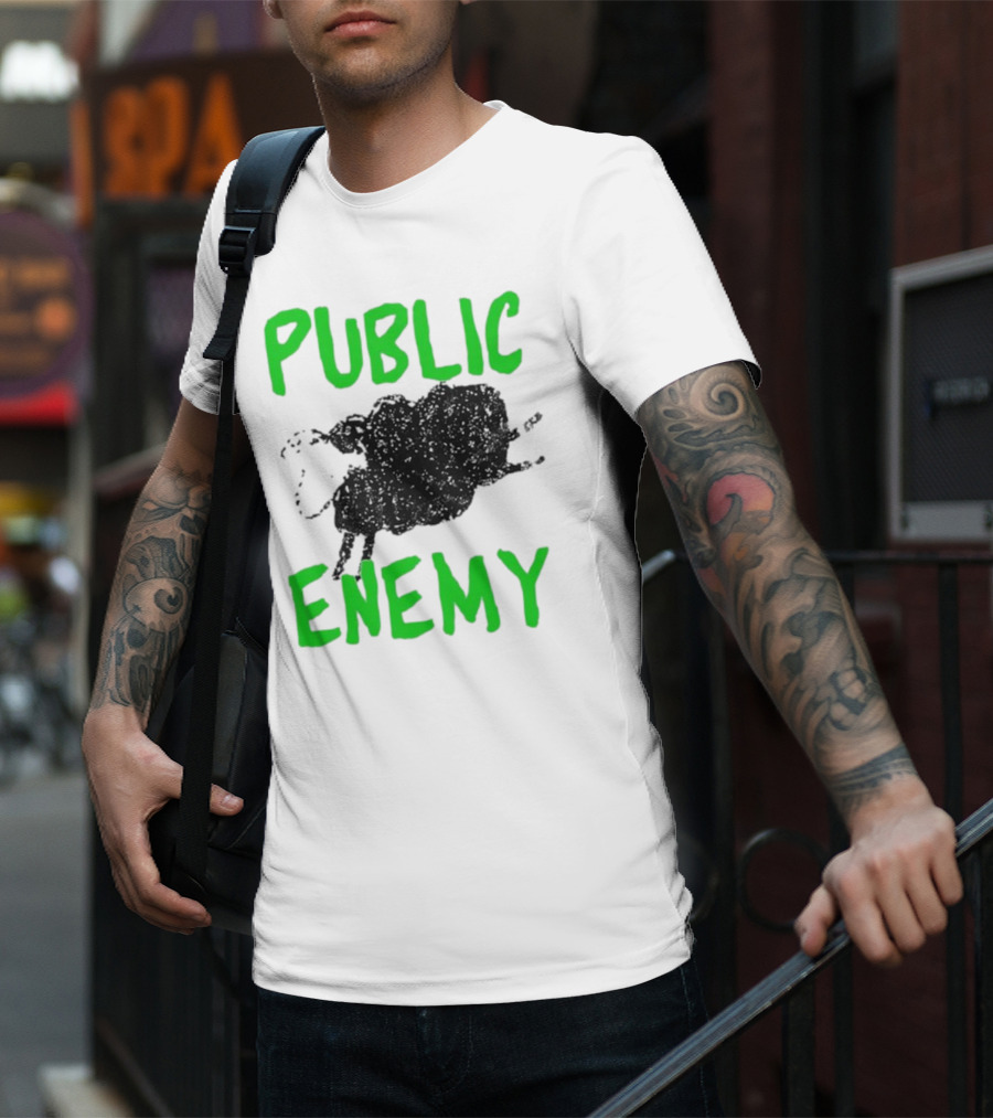 Public Enemy Sheep Black And Green Text T-Shirt