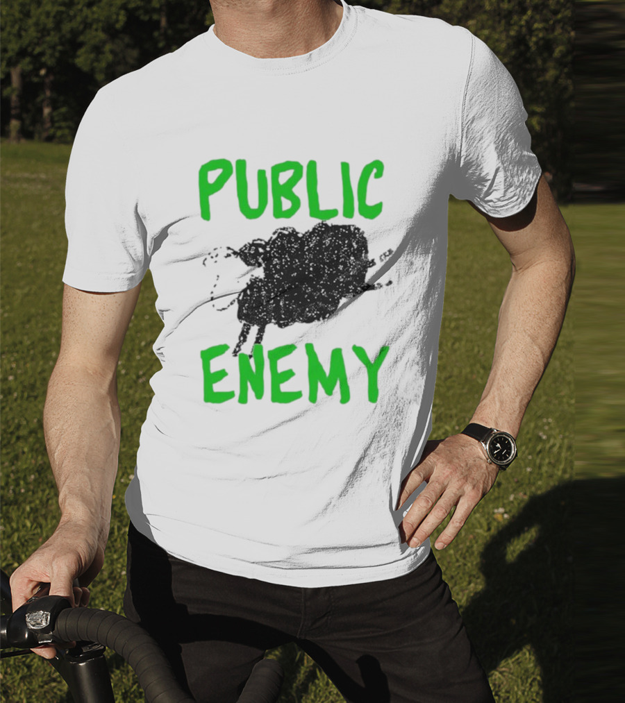 Public Enemy Sheep Black And Green Text T-Shirt