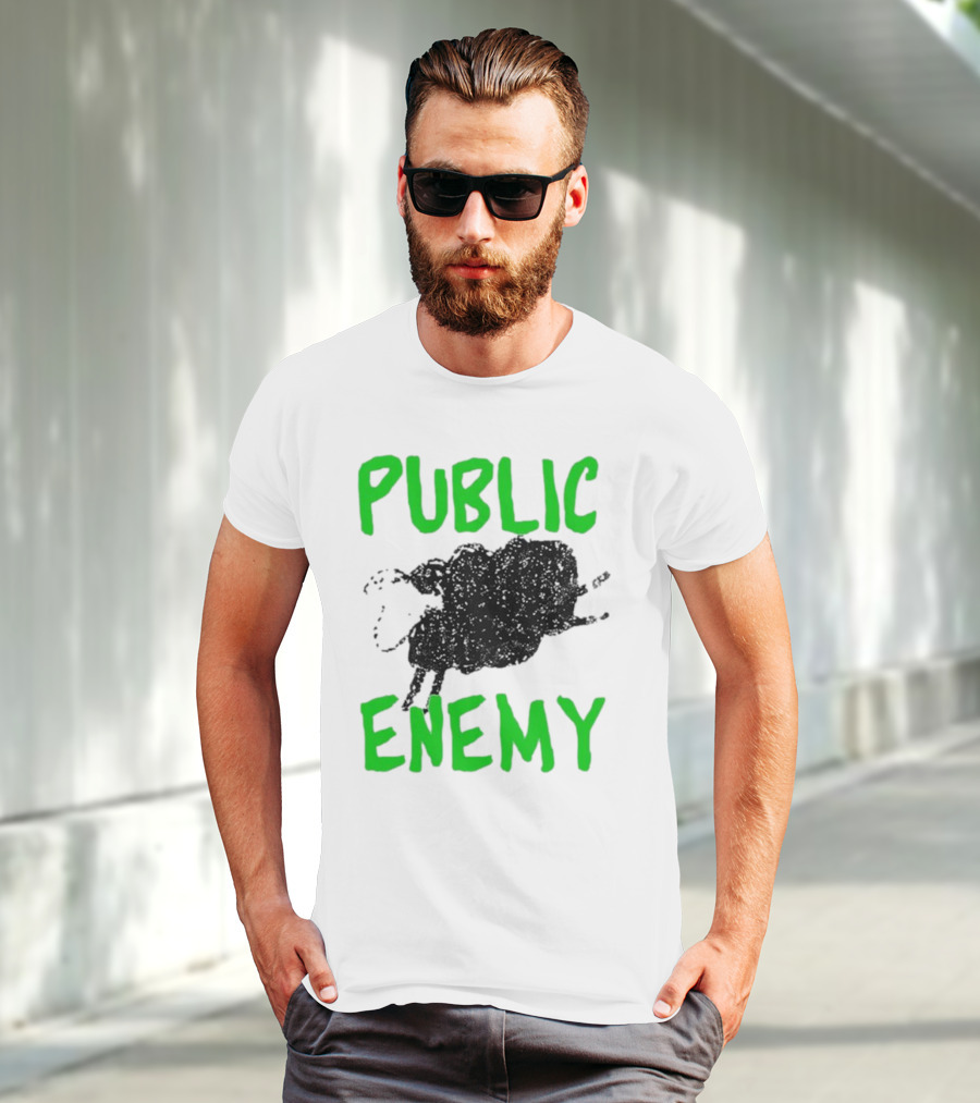 Public Enemy Sheep Black And Green Text T-Shirt