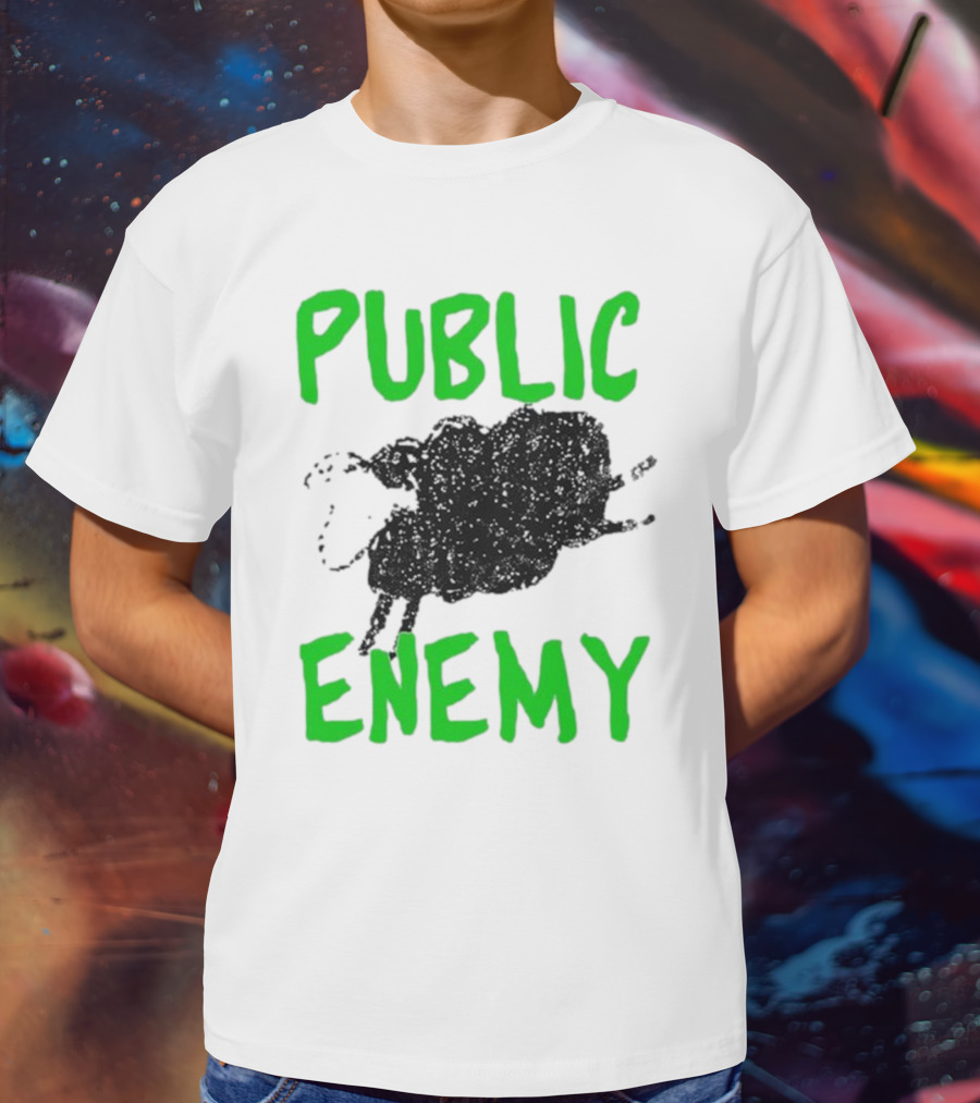 Public Enemy Sheep Black And Green Text T-Shirt