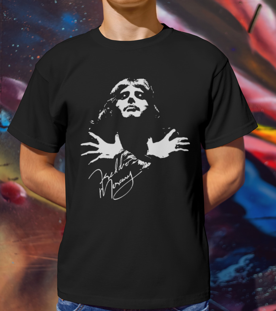 Freddie Mercury Queen Band Autograph Iconic Pose T-Shirt