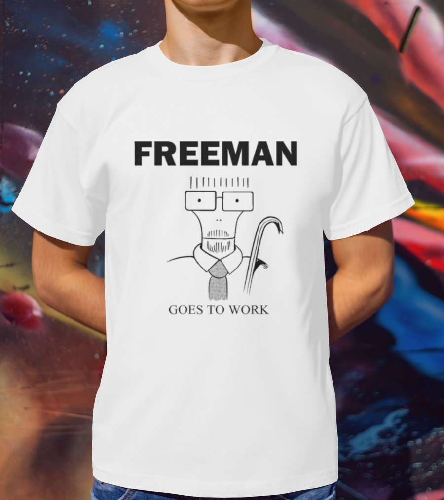 Freeman Goes To Work With Minimalist Character And Iconic Suit Tie T-Shirt