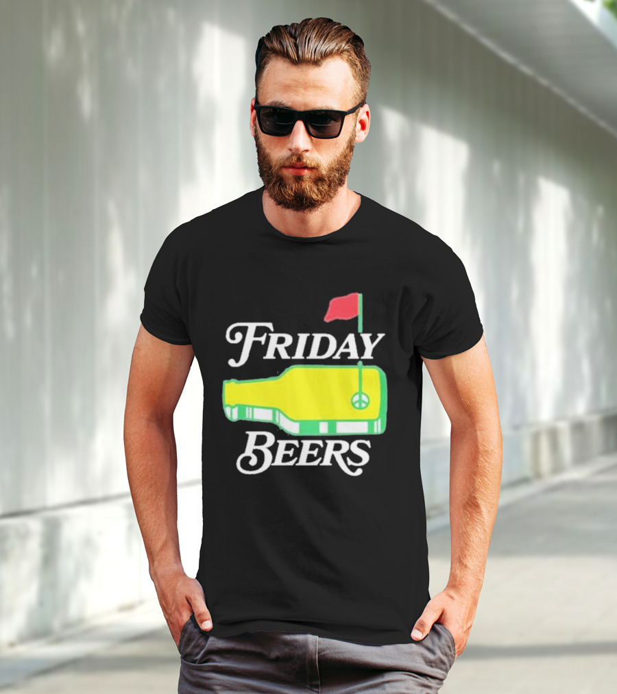 Friday Beers Golf Course Logo Flag Green Bottle T-Shirt