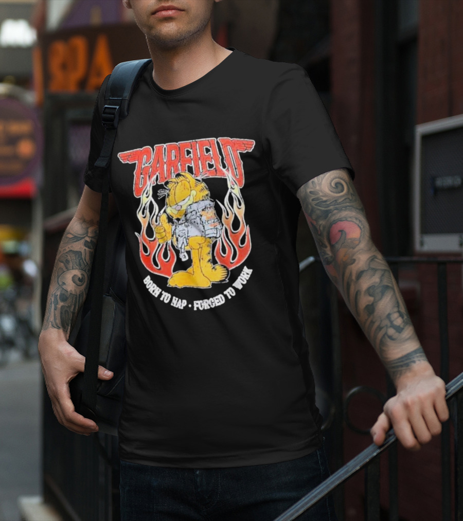 Garfield Born To Nap Forged To Work Flame Wings Backpack Thumbs Up T-Shirt