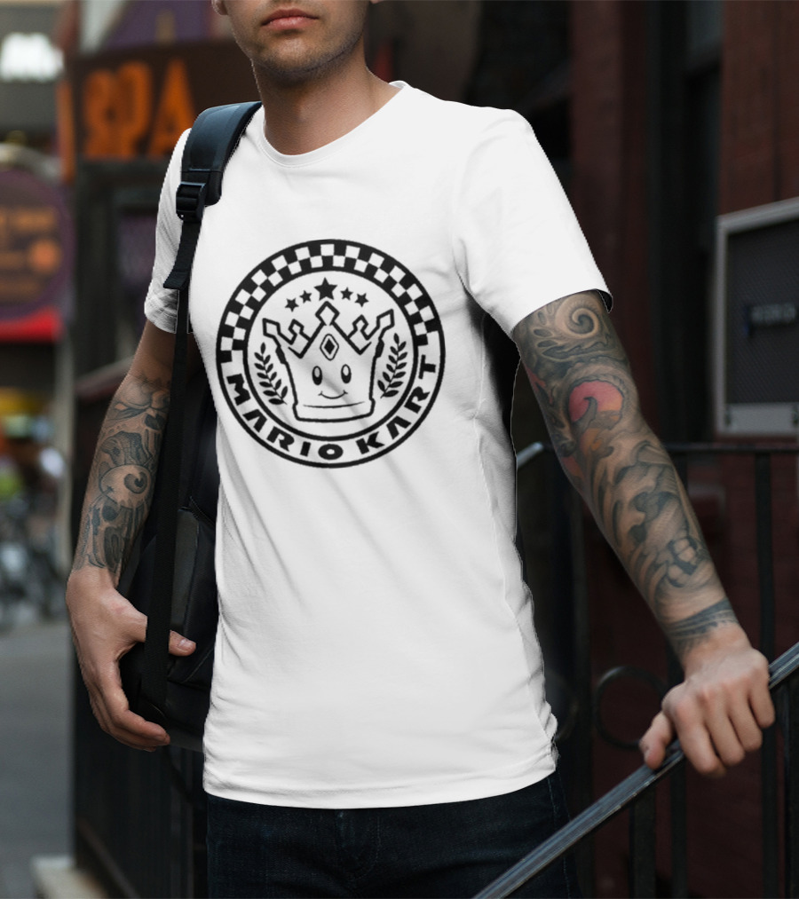 Damien Haas Wearing Mario Kart Crown Emblem Super Nintendo World T-Shirt