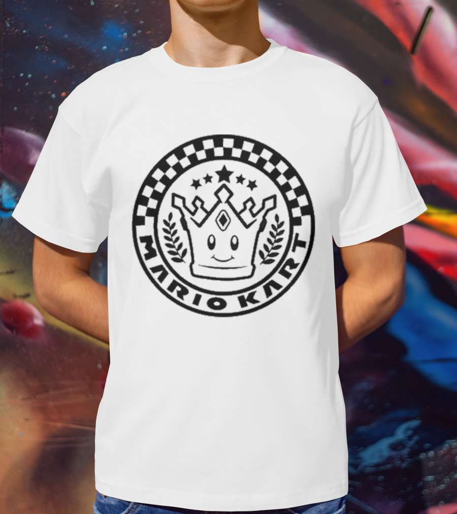 Damien Haas Wearing Mario Kart Crown Emblem Super Nintendo World T-Shirt