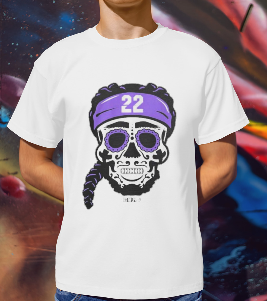 Derrick Henry 22 NFLPA Sugar Skull Baltimore Ravens Braids T-Shirt