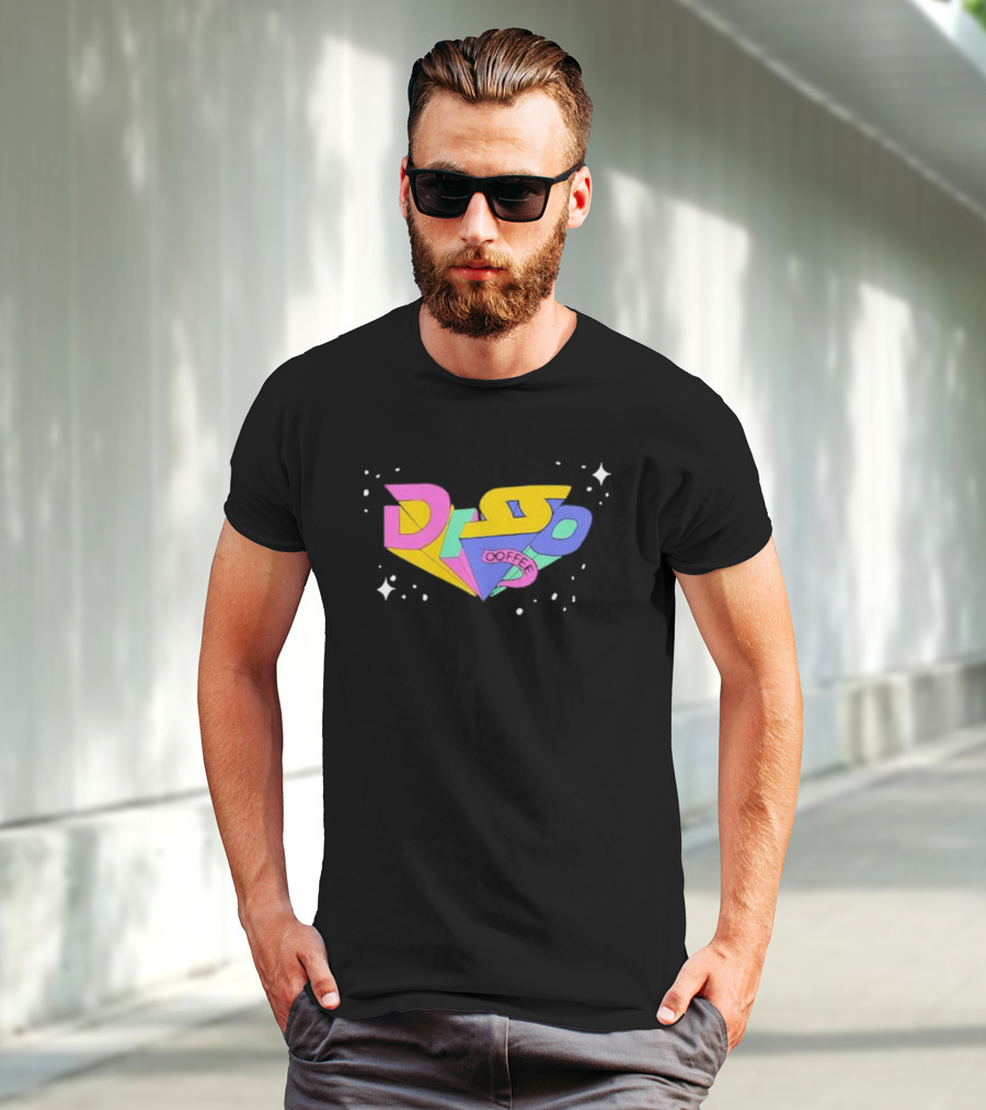 Disso Coffee Retro 3D Text Colorful Shapes With Stars T-Shirt