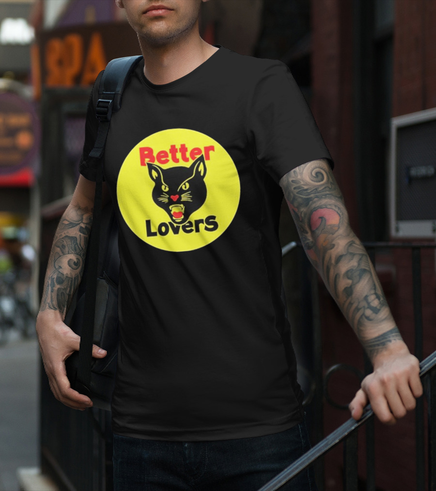 Better Lovers Band Better Lovers Black Cat Bootleg Better Lovers Black Cat Yellow Circle T-Shirt