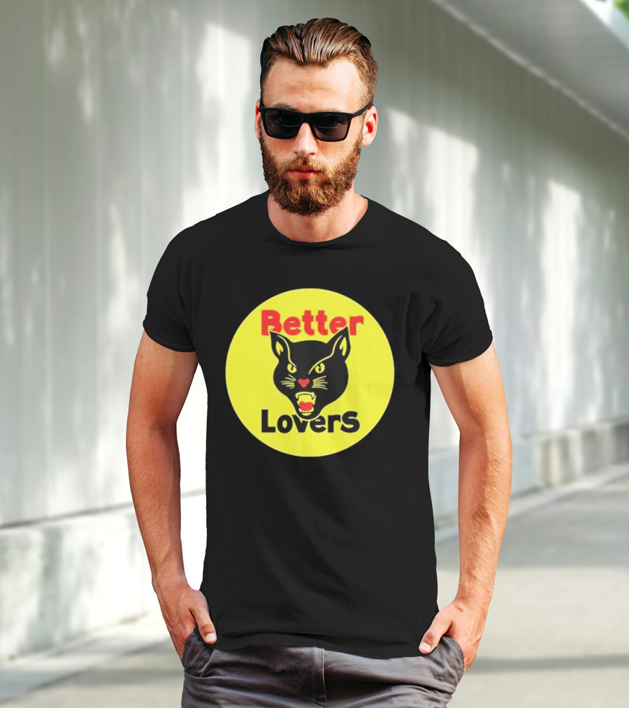 Better Lovers Band Better Lovers Black Cat Bootleg Better Lovers Black Cat Yellow Circle T-Shirt