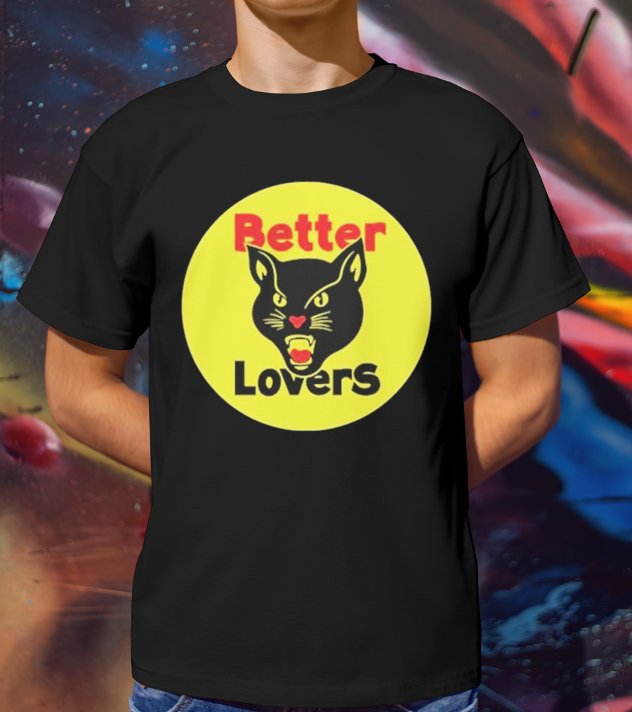 Better Lovers Band Better Lovers Black Cat Bootleg Better Lovers Black Cat Yellow Circle T-Shirt
