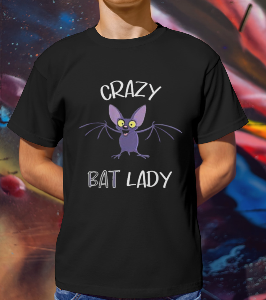 Crazy Bat Lady Funny Cartoon Character T-Shirt