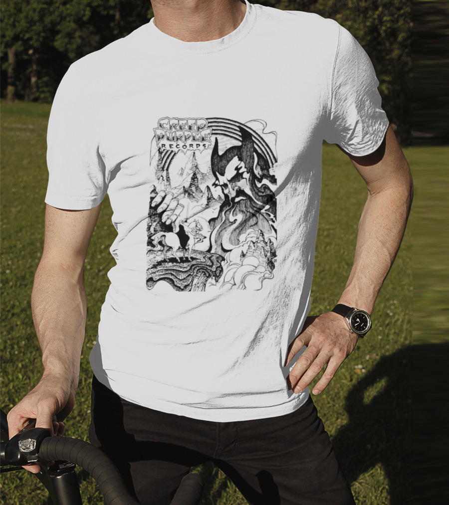 Creep Purple Records Devil Mountain Landscape With Horse And Rainbow T-Shirt