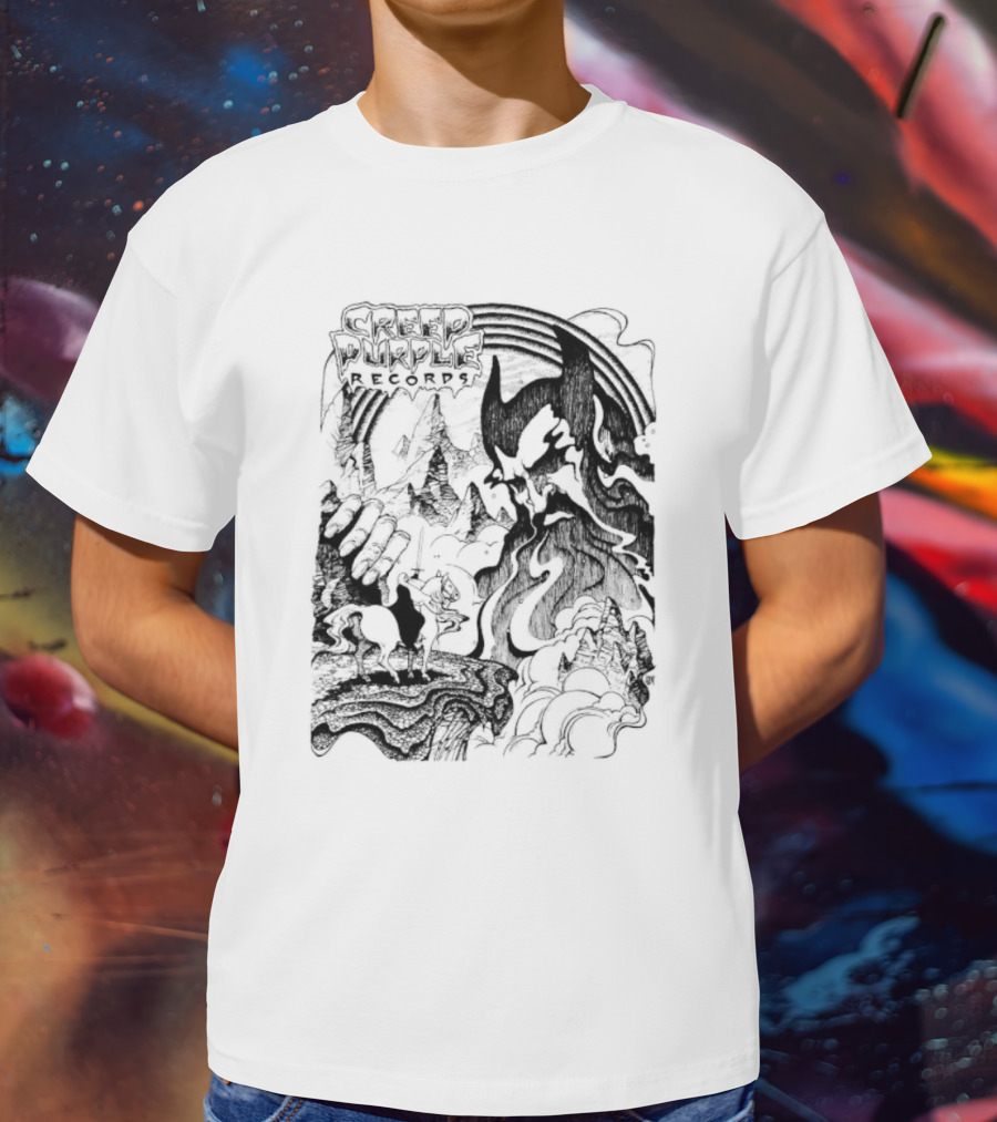 Creep Purple Records Devil Mountain Landscape With Horse And Rainbow T-Shirt