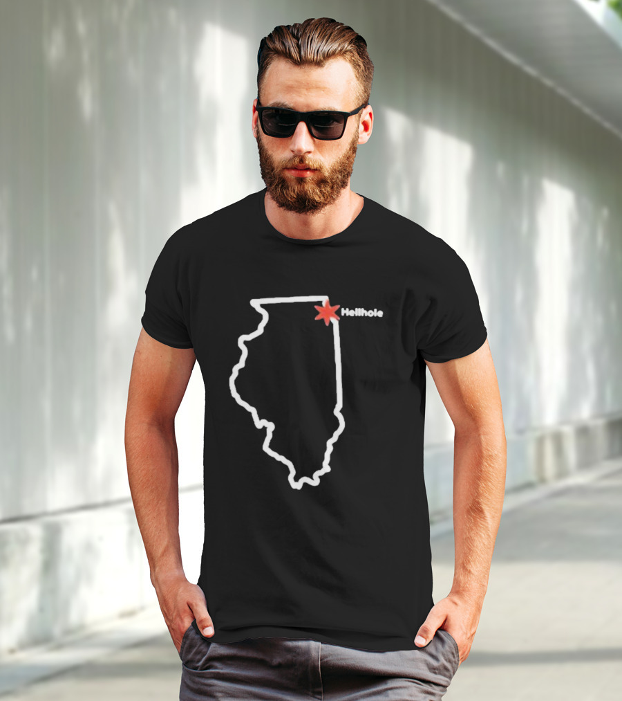 Hellhole Illinois Map Outline With Chicago Star T-Shirt