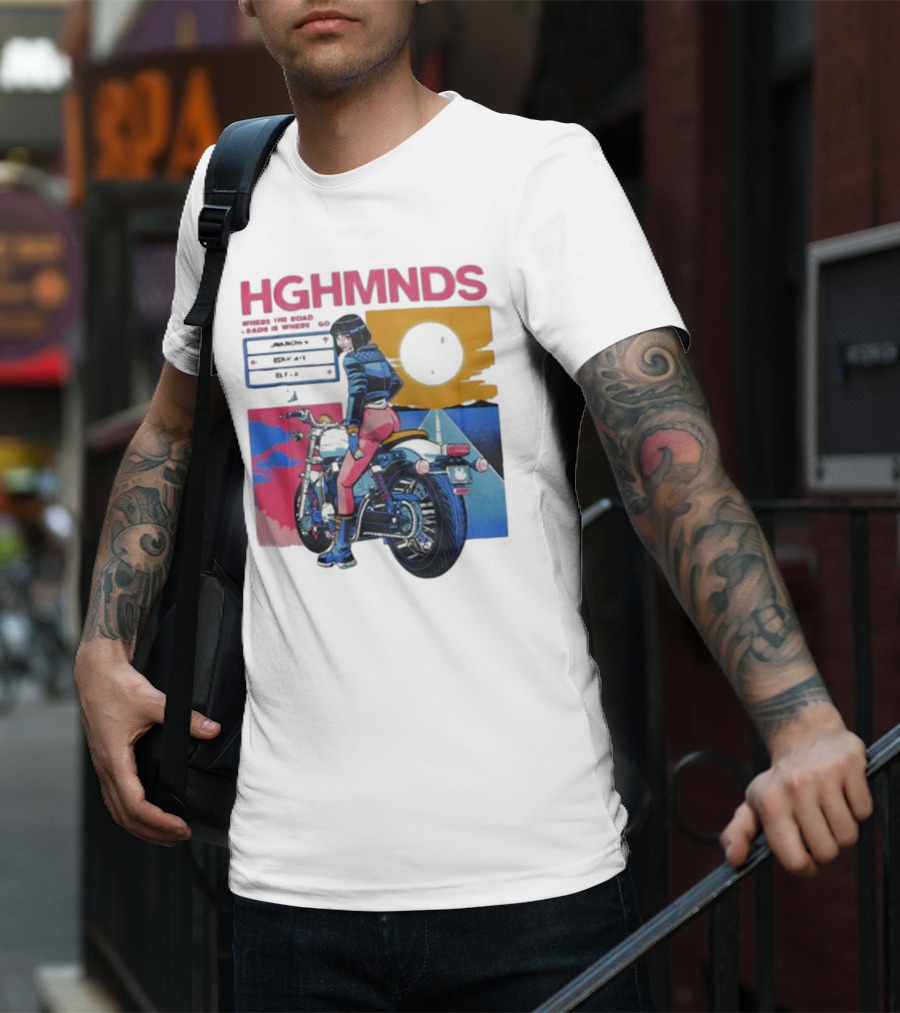 Hghmnds Where The Road Leads Is Where I Go Unknown Educate Elevate Biker Anime Style Moon Sun Desert Journey T-Shirt