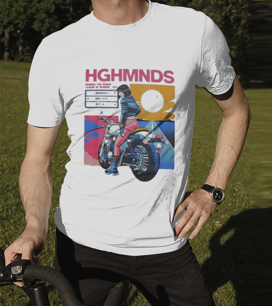 Hghmnds Where The Road Leads Is Where I Go Unknown Educate Elevate Biker Anime Style Moon Sun Desert Journey T-Shirt
