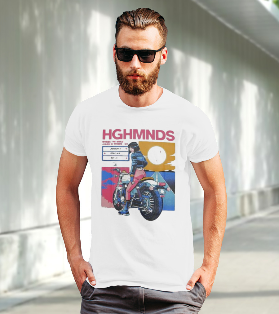 Hghmnds Where The Road Leads Is Where I Go Unknown Educate Elevate Biker Anime Style Moon Sun Desert Journey T-Shirt
