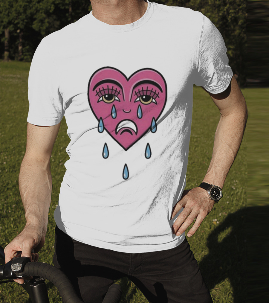 Hursey Hand Painter Crying Heart Sad Pink Teardrop Face T-Shirt