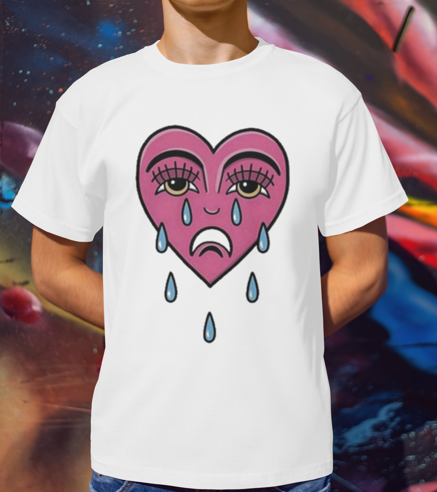 Hursey Hand Painter Crying Heart Sad Pink Teardrop Face T-Shirt