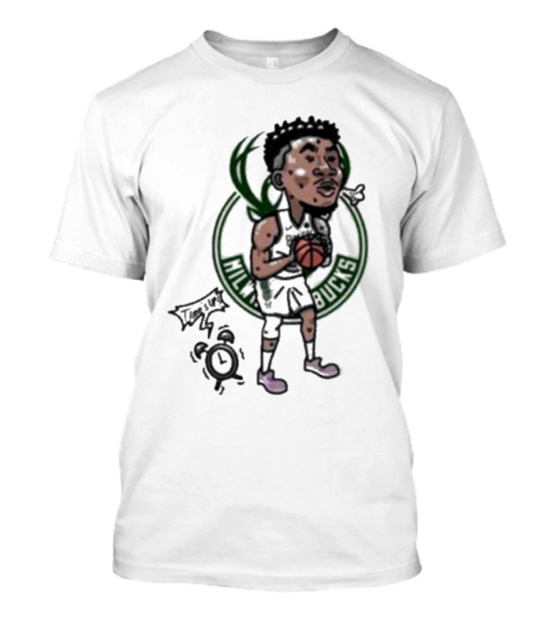 Giannis Antetokounmpo Milwaukee Bucks Cartoon Basketball Player Clock T-Shirt