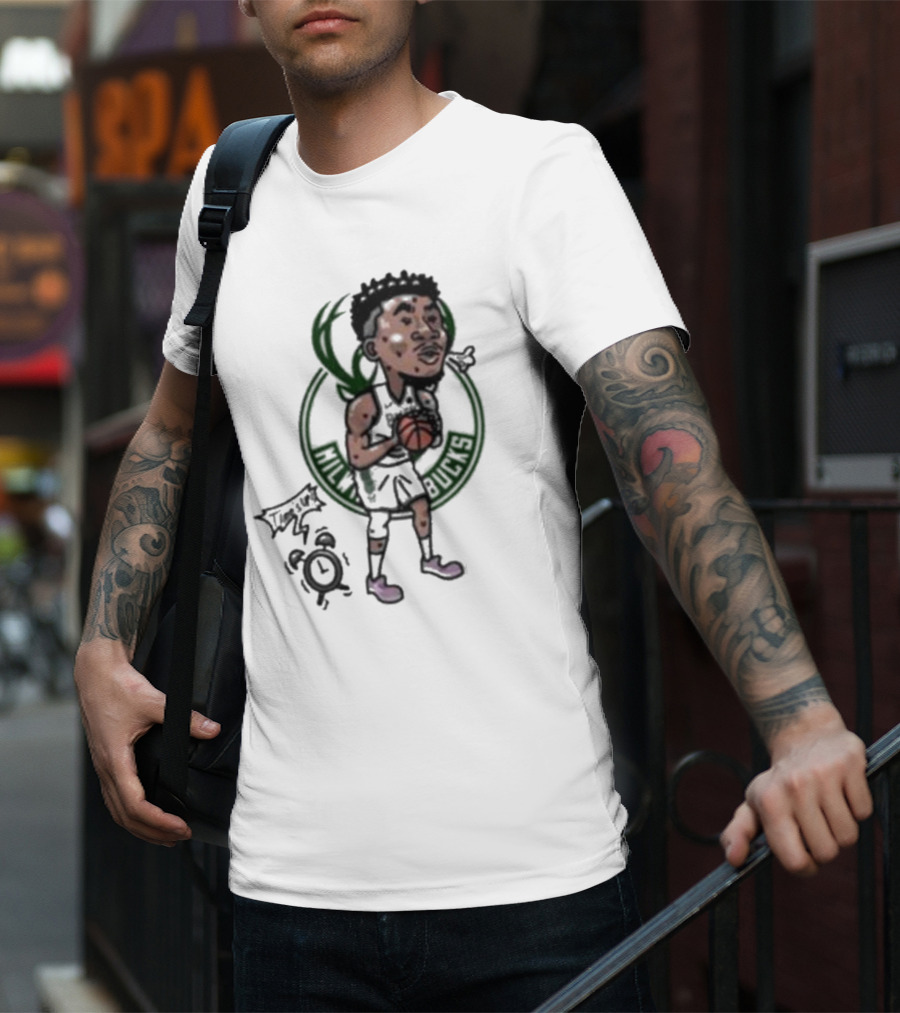 Giannis Antetokounmpo Milwaukee Bucks Cartoon Basketball Player Clock T-Shirt