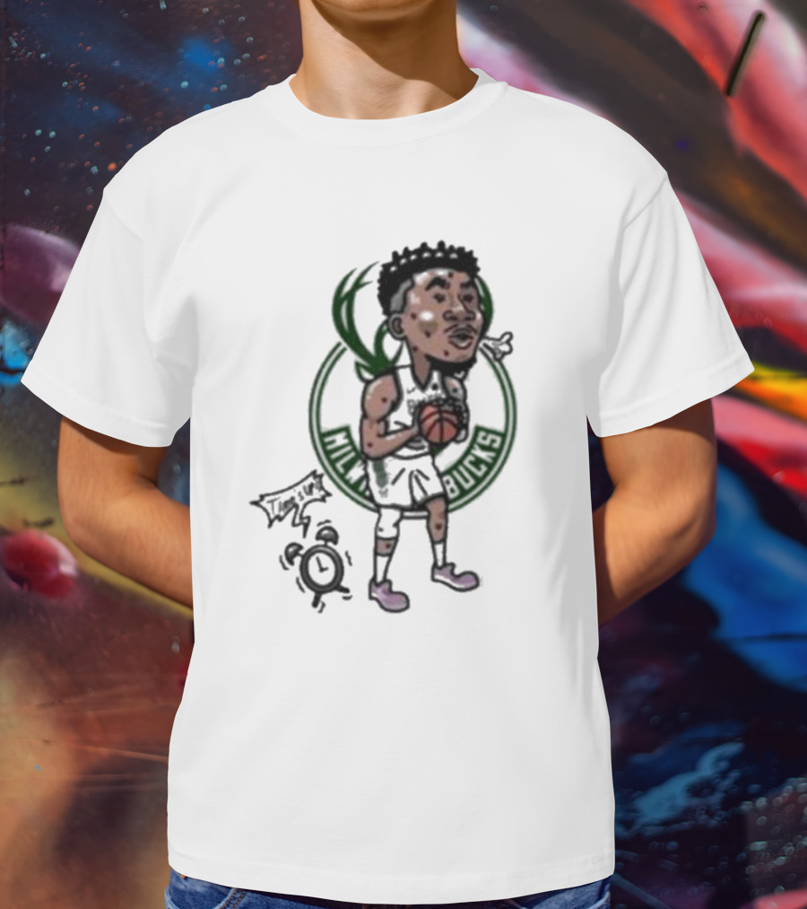 Giannis Antetokounmpo Milwaukee Bucks Cartoon Basketball Player Clock T-Shirt