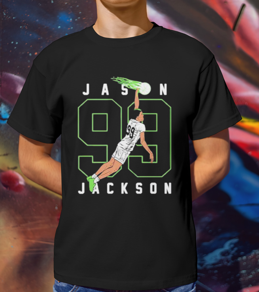 JASON JACKSON 99 Basketball Slam Dunk Caricature T-Shirt