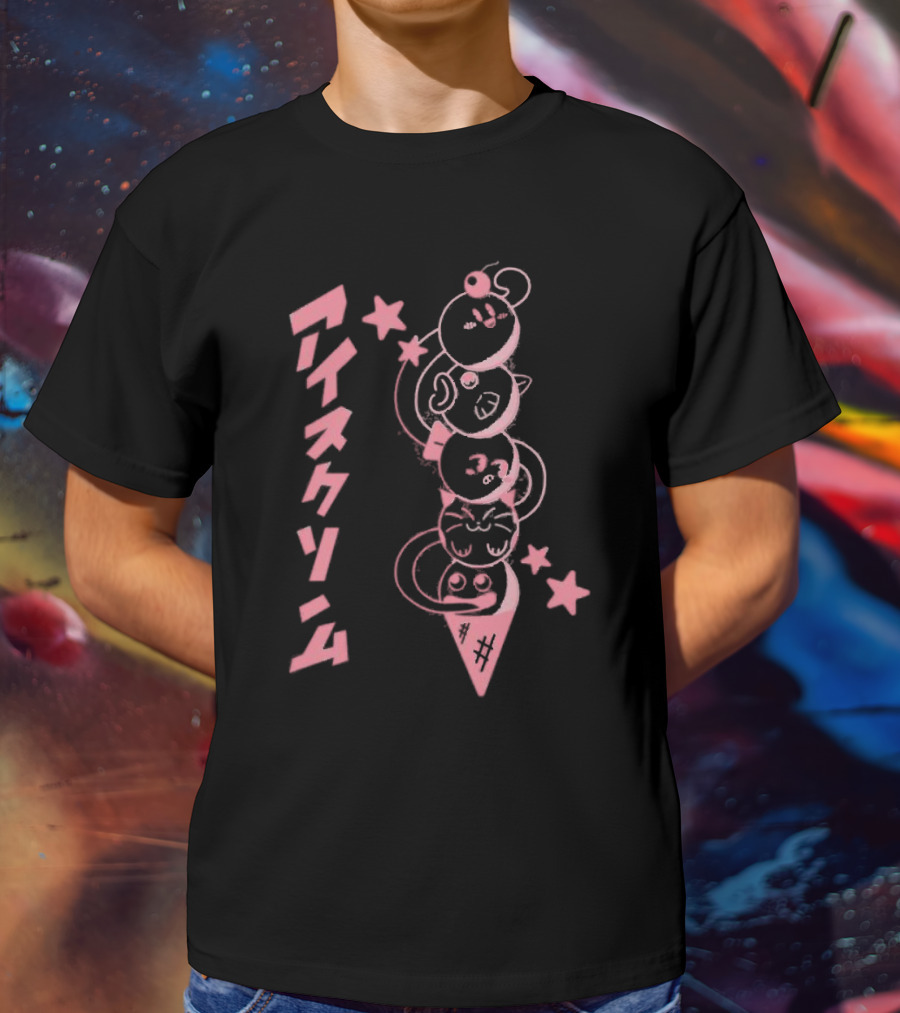 Ice Cream Dream Land Kawaii Animal Faces Japanese Text Stars T-Shirt