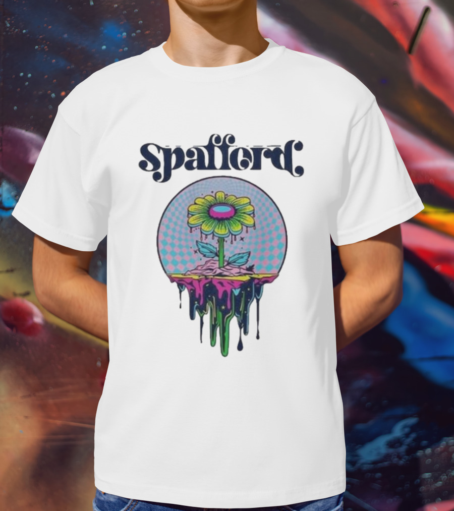 Spafford Psychedelic Space Flower In Pink And Blue Checkerboard T-Shirt