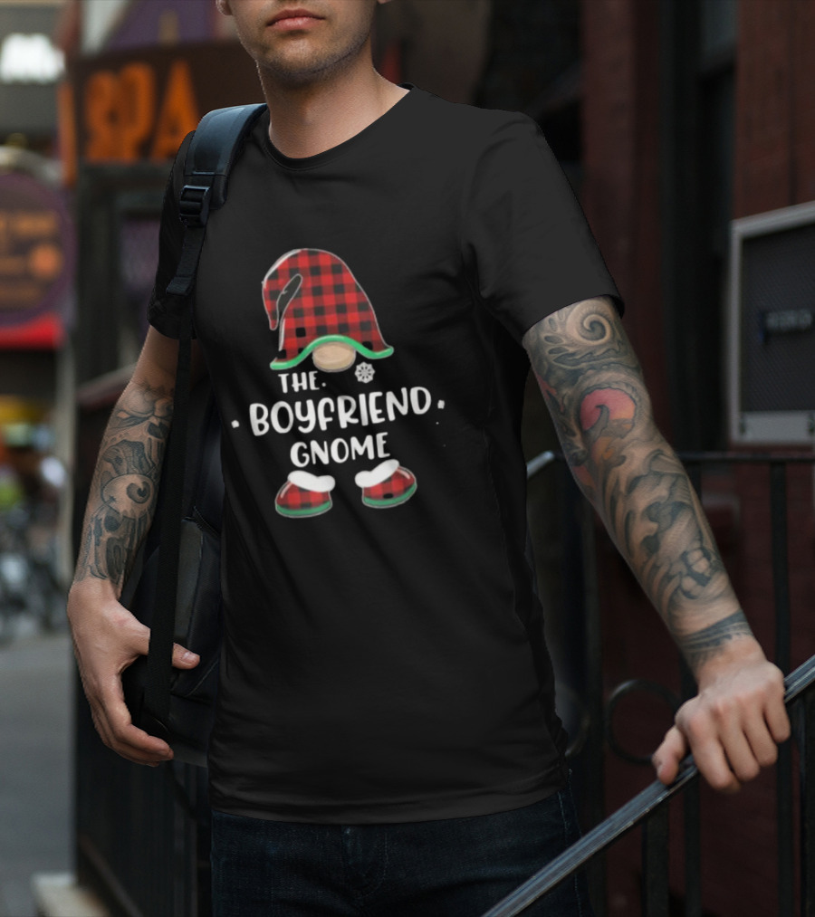 The Boyfriend Gnome Merry Christmas Red Plaid Hat And Boots T-Shirt