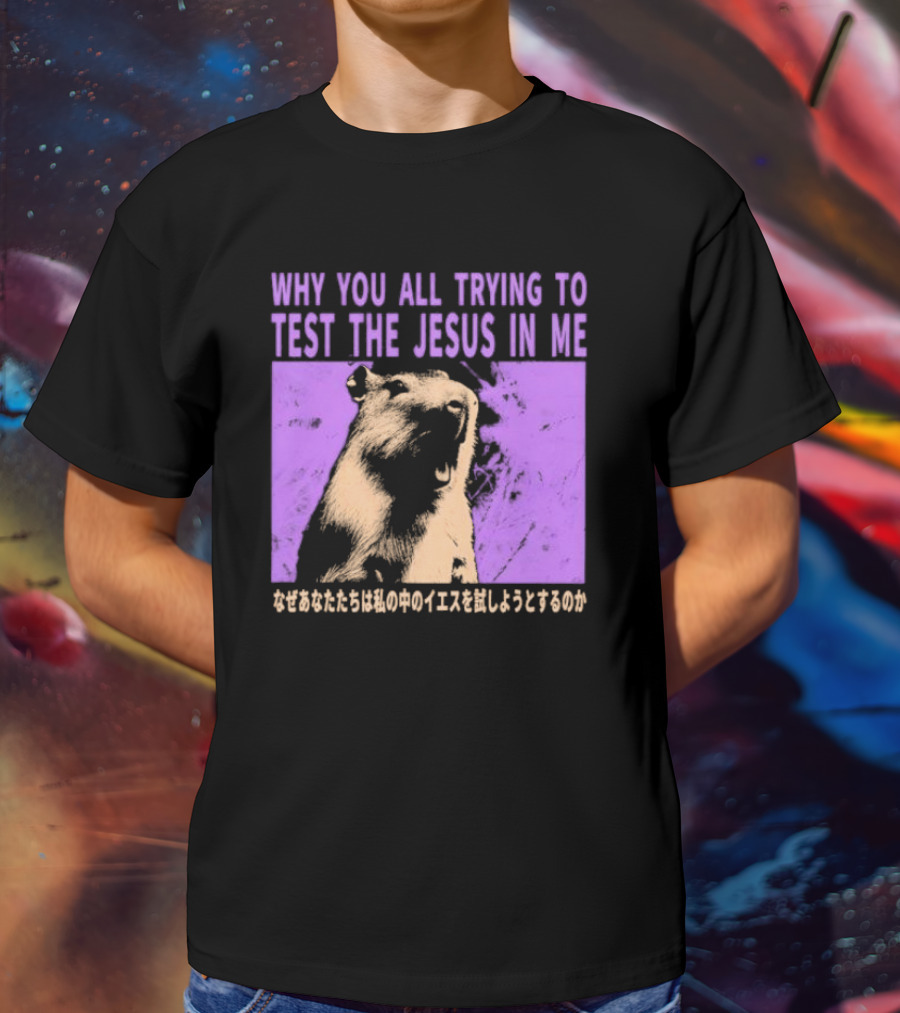 Why You All Trying To Test The Jesus In Me Capybara Japanese Text T-Shirt