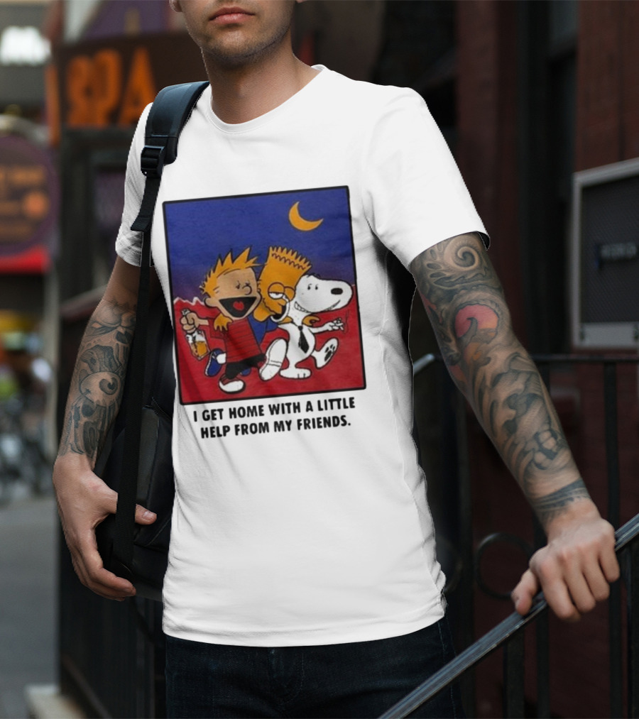 For All To Envy I Get Home With A Little Help From My Friends Calvin Bart Snoopy Trio T-Shirt