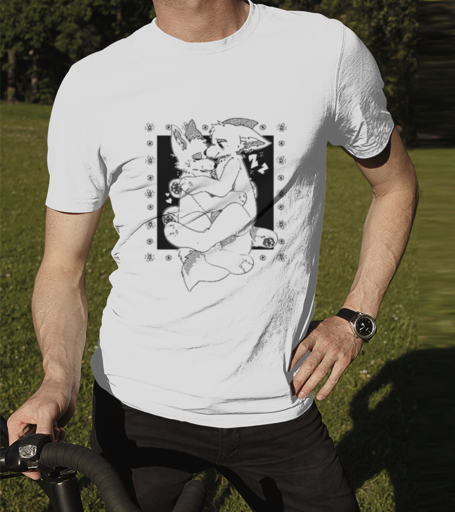 Furry Cuddling Wolves Adorable Embrace And Hearts T-Shirt