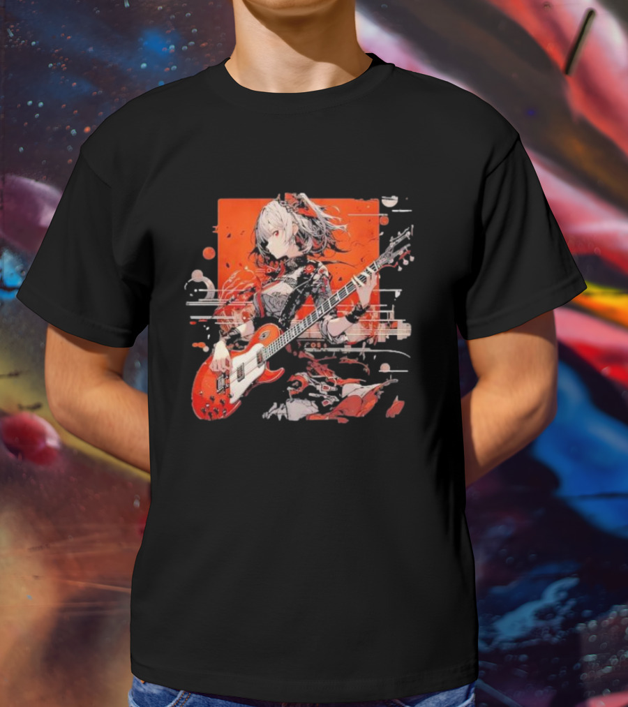 Metal Music Anime Oden Electric Guitar Red Aesthetic T-Shirt