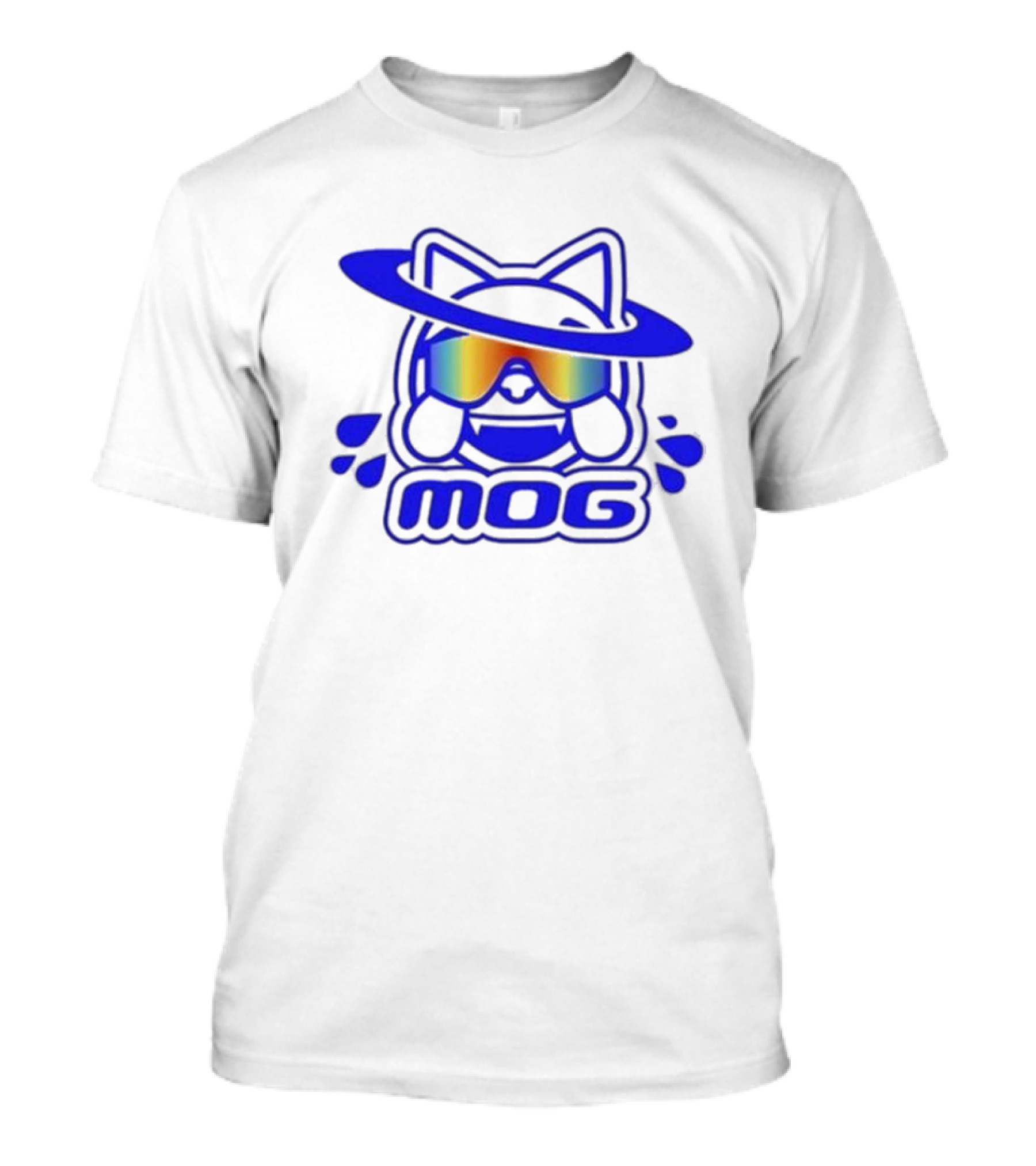 Mog Rainbow Gradient Spectacles Cat With Blue Outline Orbital Halo T-Shirt