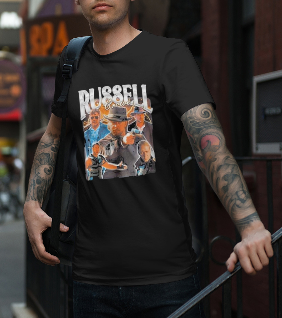Russell Crowe Retro 90s Vintage Movie Collage T-Shirt