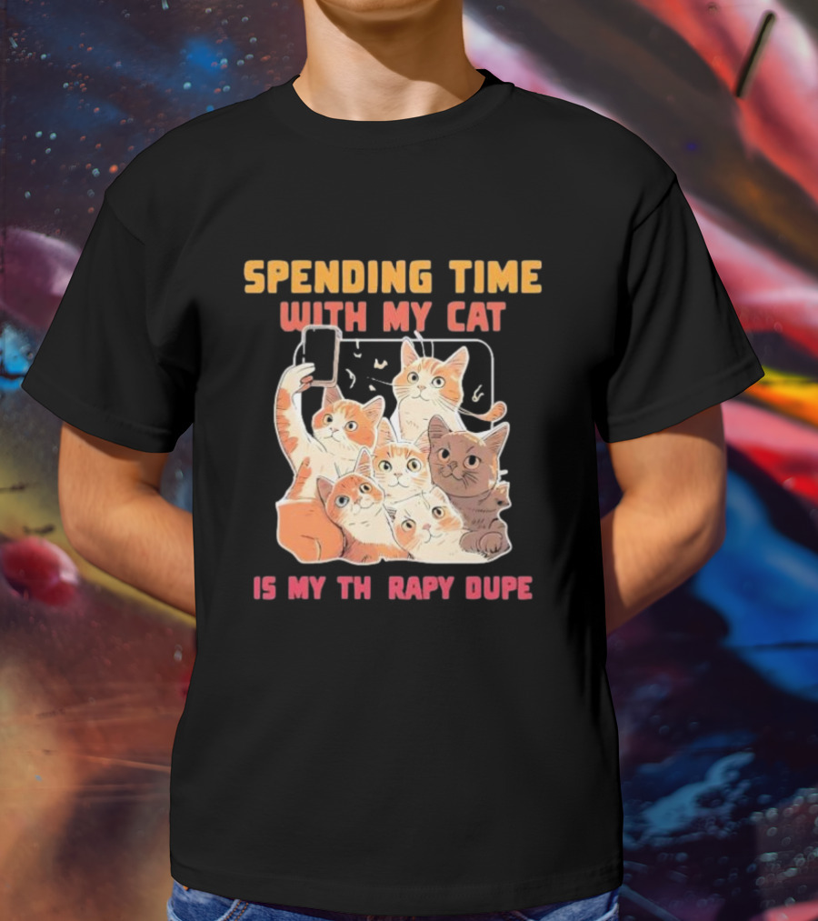 Spending Time With My Cat Is My Therapy Dupe Vintage Cats Taking Selfie T-Shirt