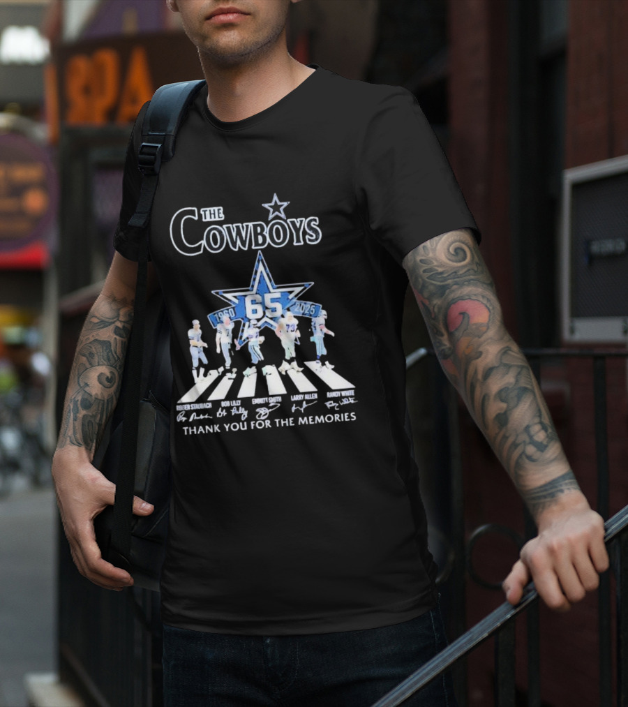The Cowboys 65 Years 1960-2025 Thank You For The Memories Roger Staubach Emmitt Smith Bob Lilly Larry Allen Randy White T-Shirt