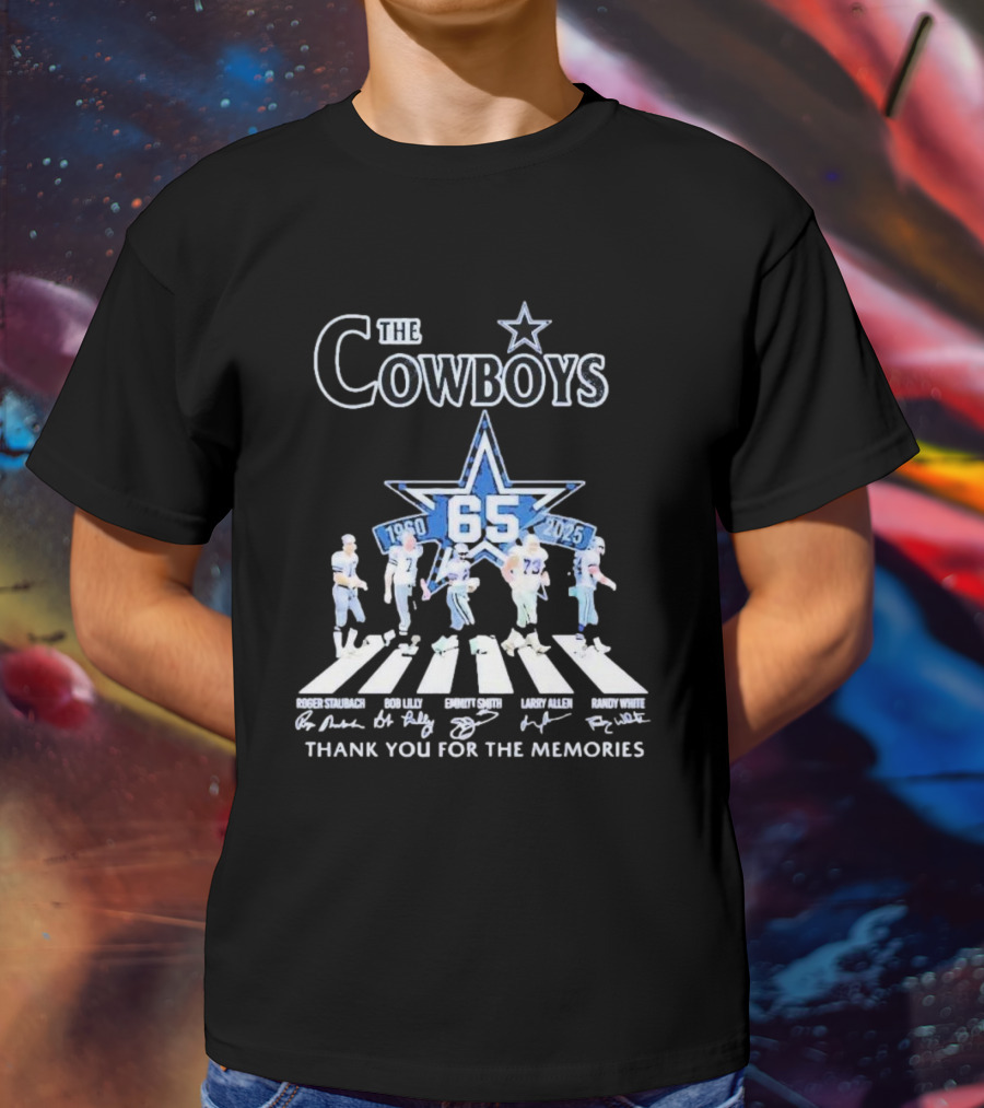 The Cowboys 65 Years 1960-2025 Thank You For The Memories Roger Staubach Emmitt Smith Bob Lilly Larry Allen Randy White T-Shirt