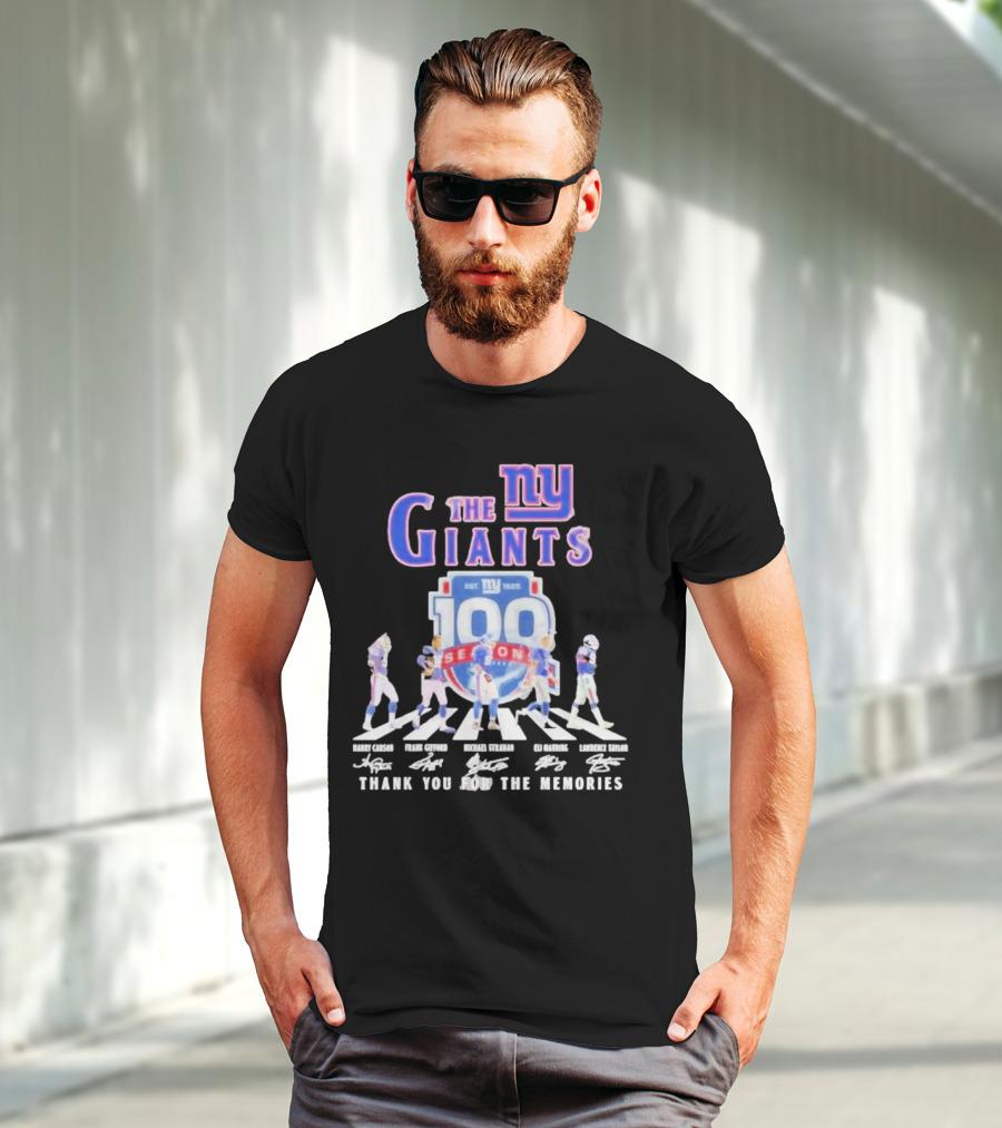 The New York Giants Celebrating 100 Seasons With Icons And Signatures Thank You For The Memories T-Shirt