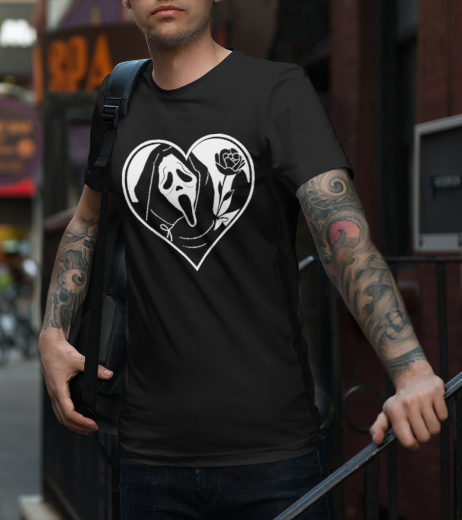 Badassmommy Ghostface Scream Skeleton With Rose In Heart T-Shirt