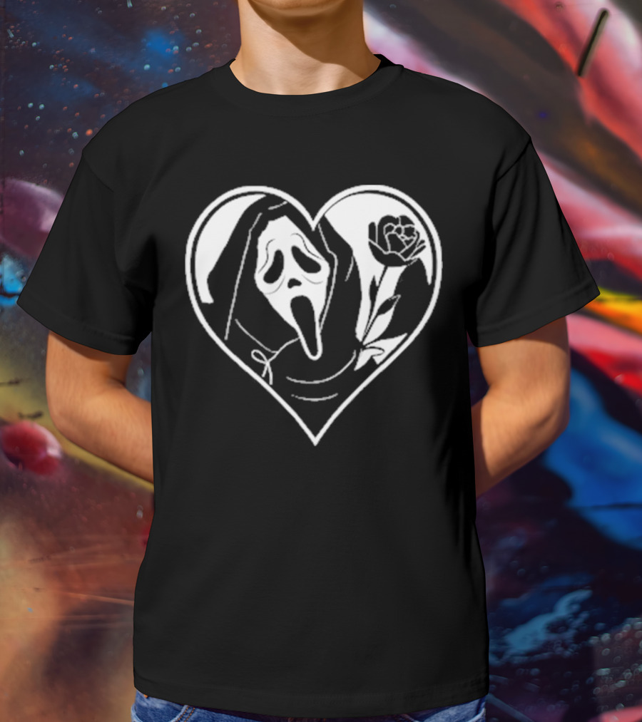 Badassmommy Ghostface Scream Skeleton With Rose In Heart T-Shirt