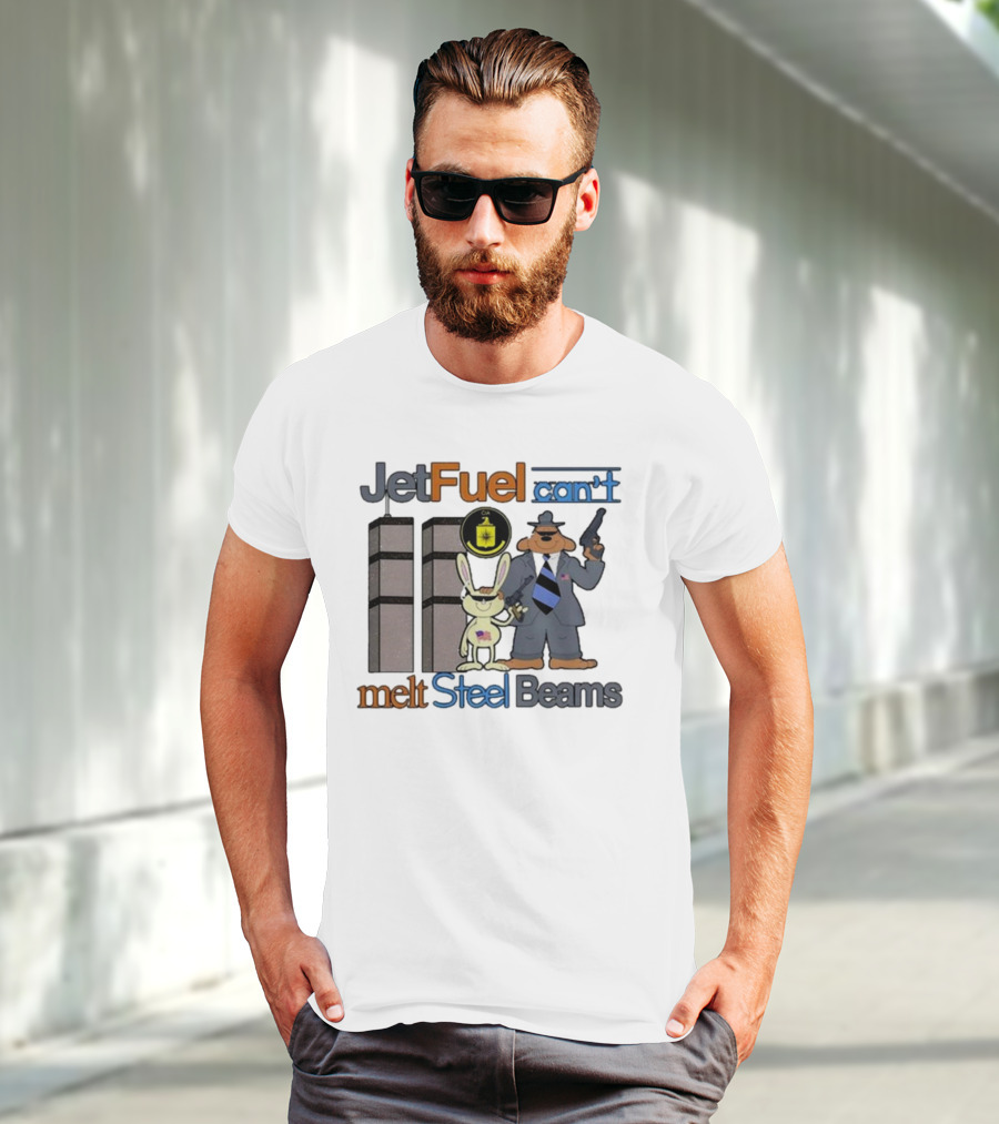 Barely Legal Clothing Jet Fuel Can’t Melt Steel Beams Sam And Max CIA Twin Towers T-Shirt