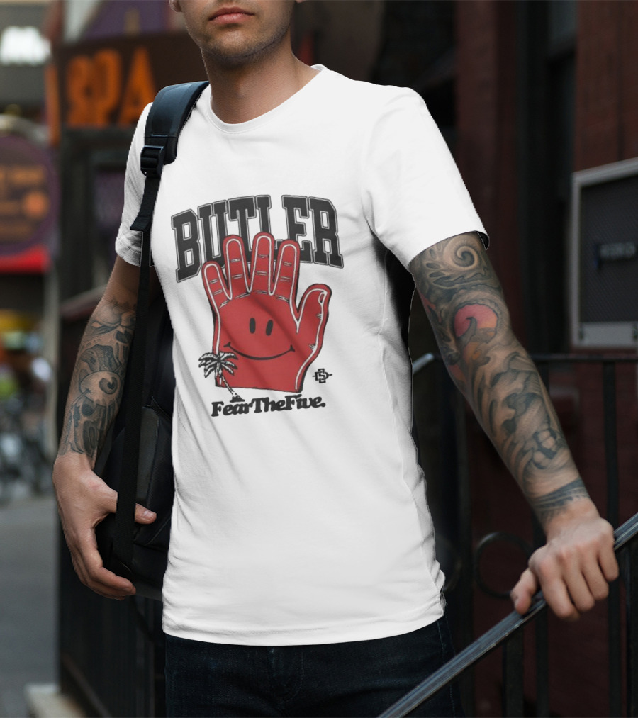 Butler Fear The Five SDSU Smiley Hand Palm Tree T-Shirt