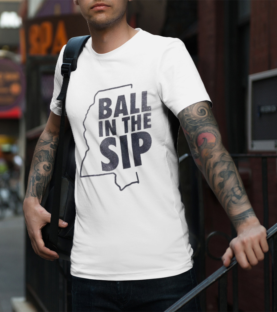 Ball In The Sip Mississippi Outline Lane Kiffin T-Shirt